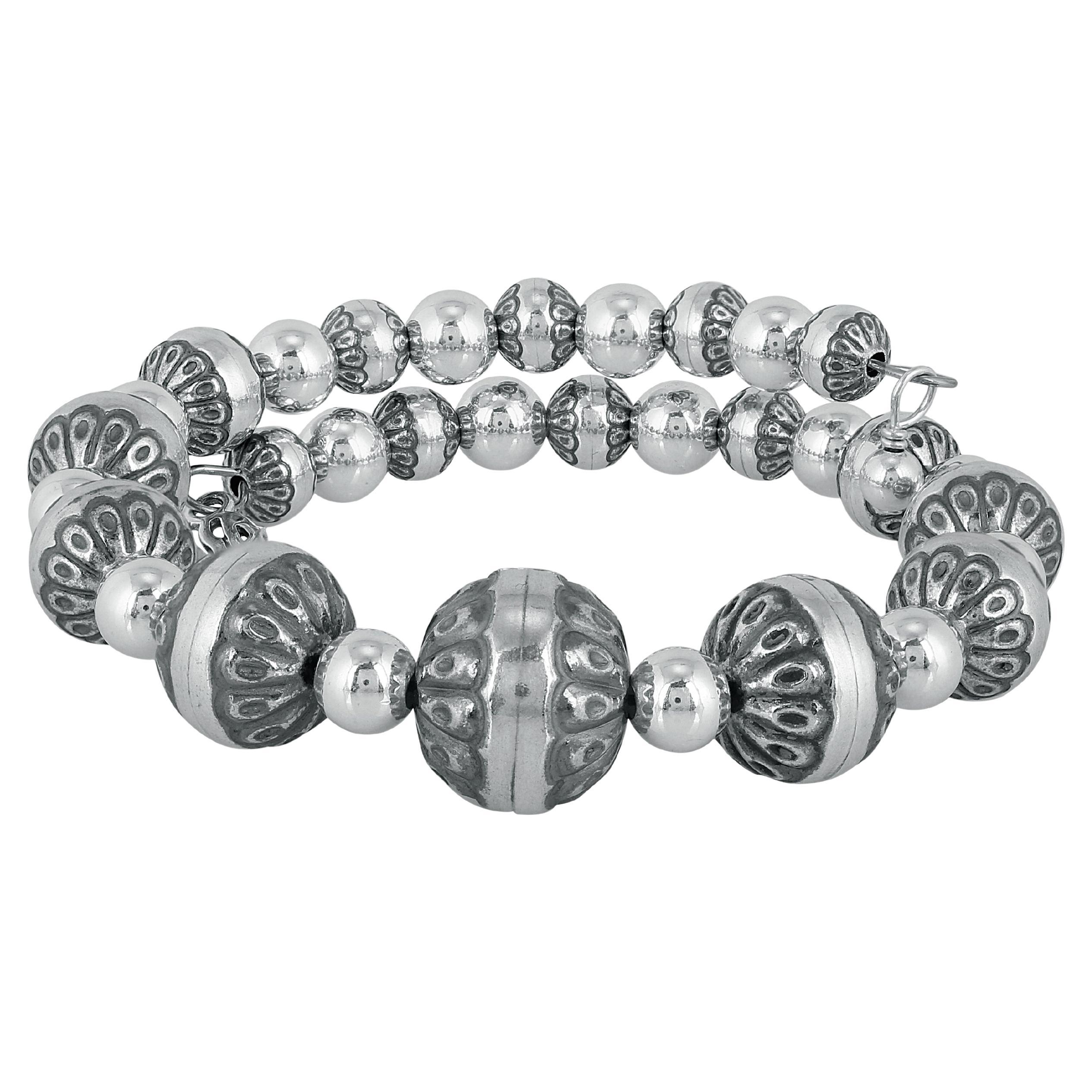 Bracciale a spirale con perle native in argento Sterling American West Taglia unica