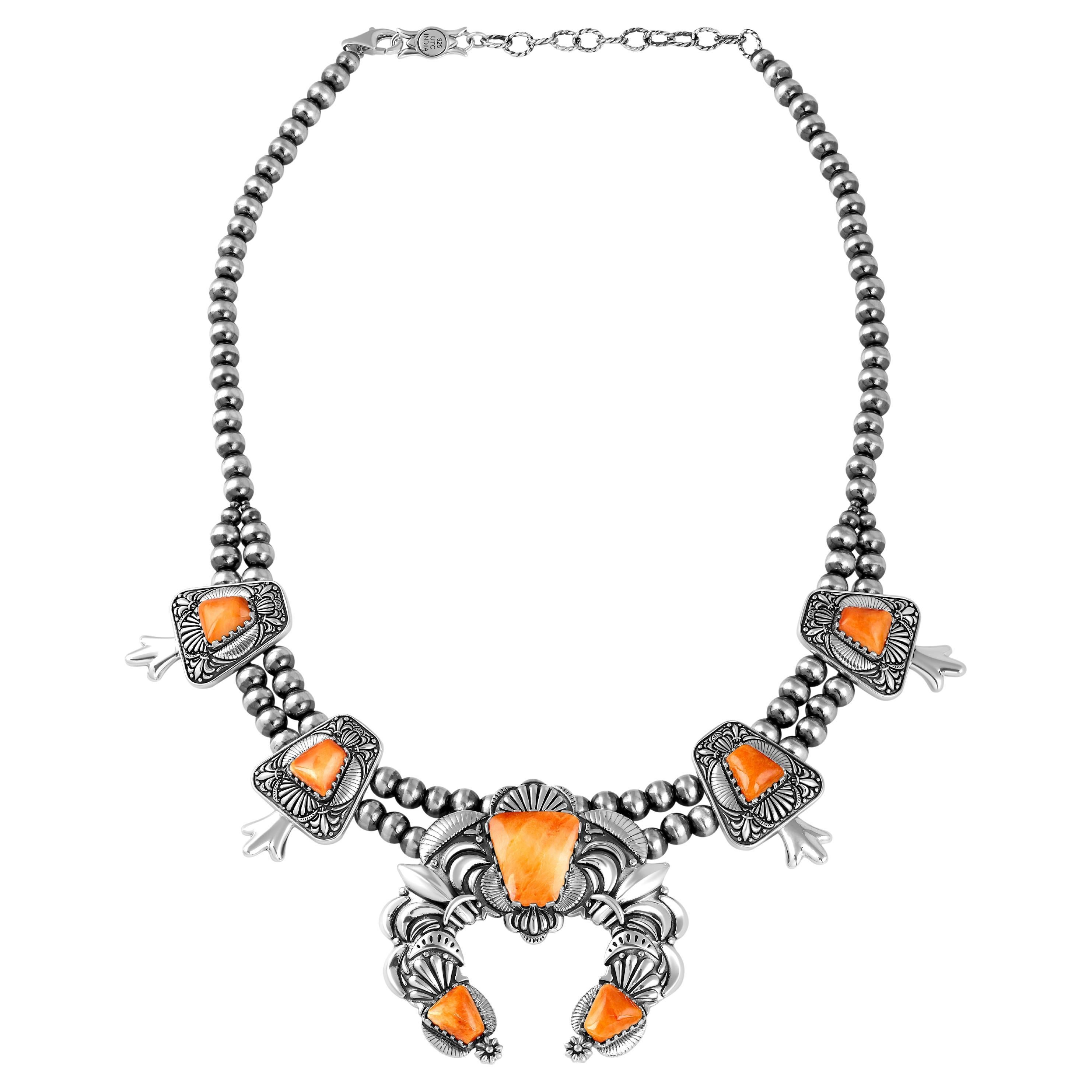 American West Sterling Silver Orange Spiny Oyster Necklace, 17 to 20 Inches