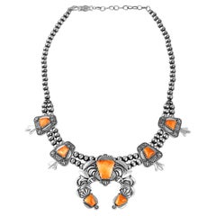American West Sterling Silver Orange Spiny Oyster Necklace, 17 to 20 Inches