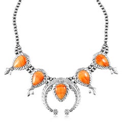 American West Sterling Silver Orange Spiny Oyster Pear-Cut Blossom Necklace