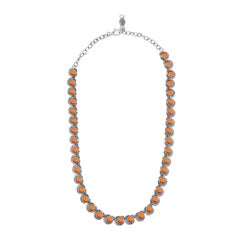 American West Sterling Silver Orange Spiny Oyster Round Cabochon Necklace