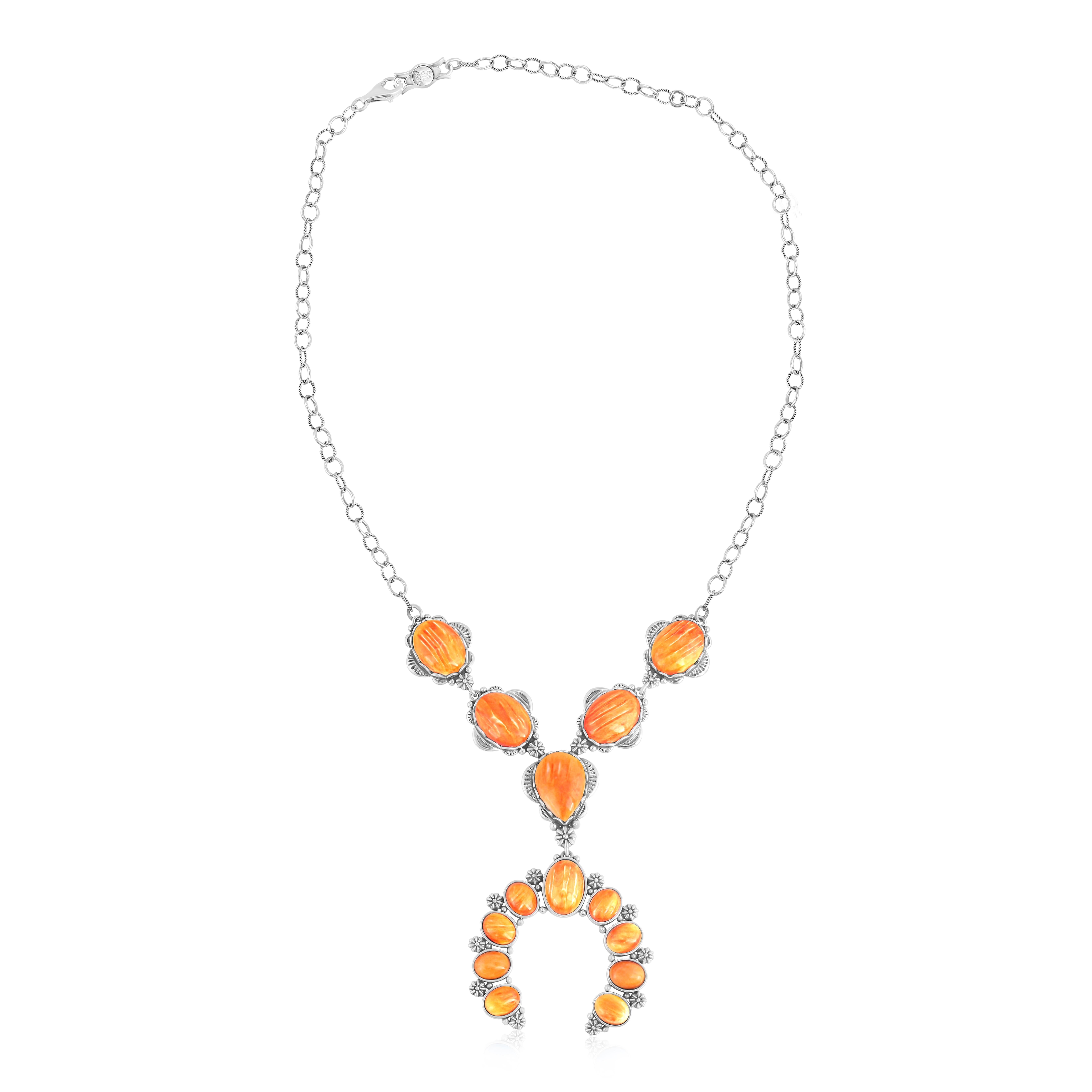 American West Sterling Silver Orange Spiny Oyster V-Shaped Naja Necklace