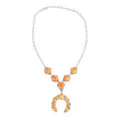 American West Sterling Silver Orange Spiny Oyster V-Shaped Naja Necklace