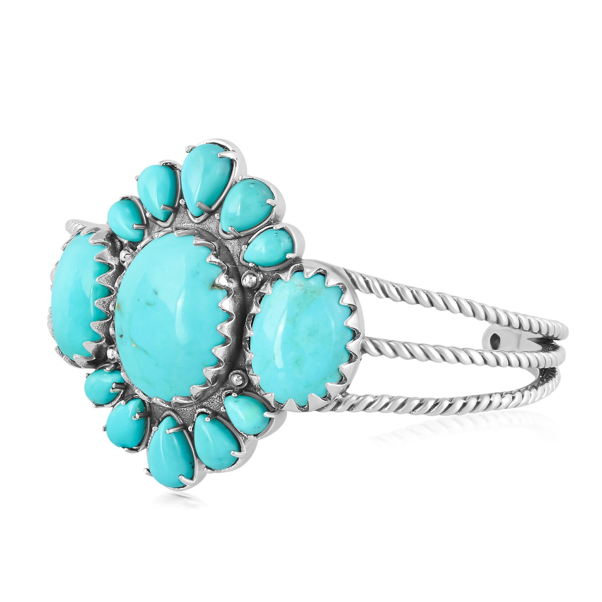 Nativo americano Bracciale in argento Sterling American West con turchese Kingman ovale e a pera in vendita