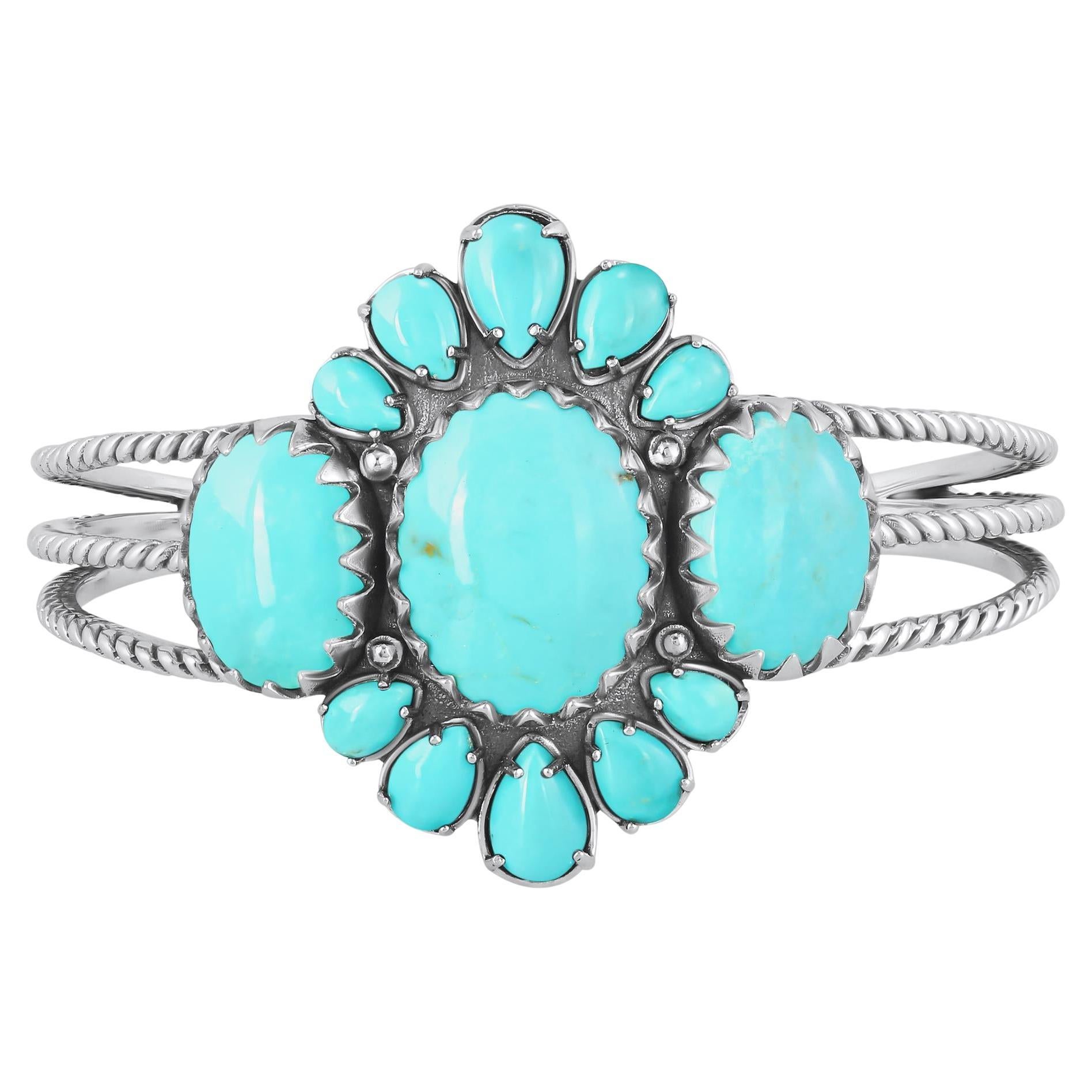 Bracciale in argento Sterling American West con turchese Kingman ovale e a pera in vendita