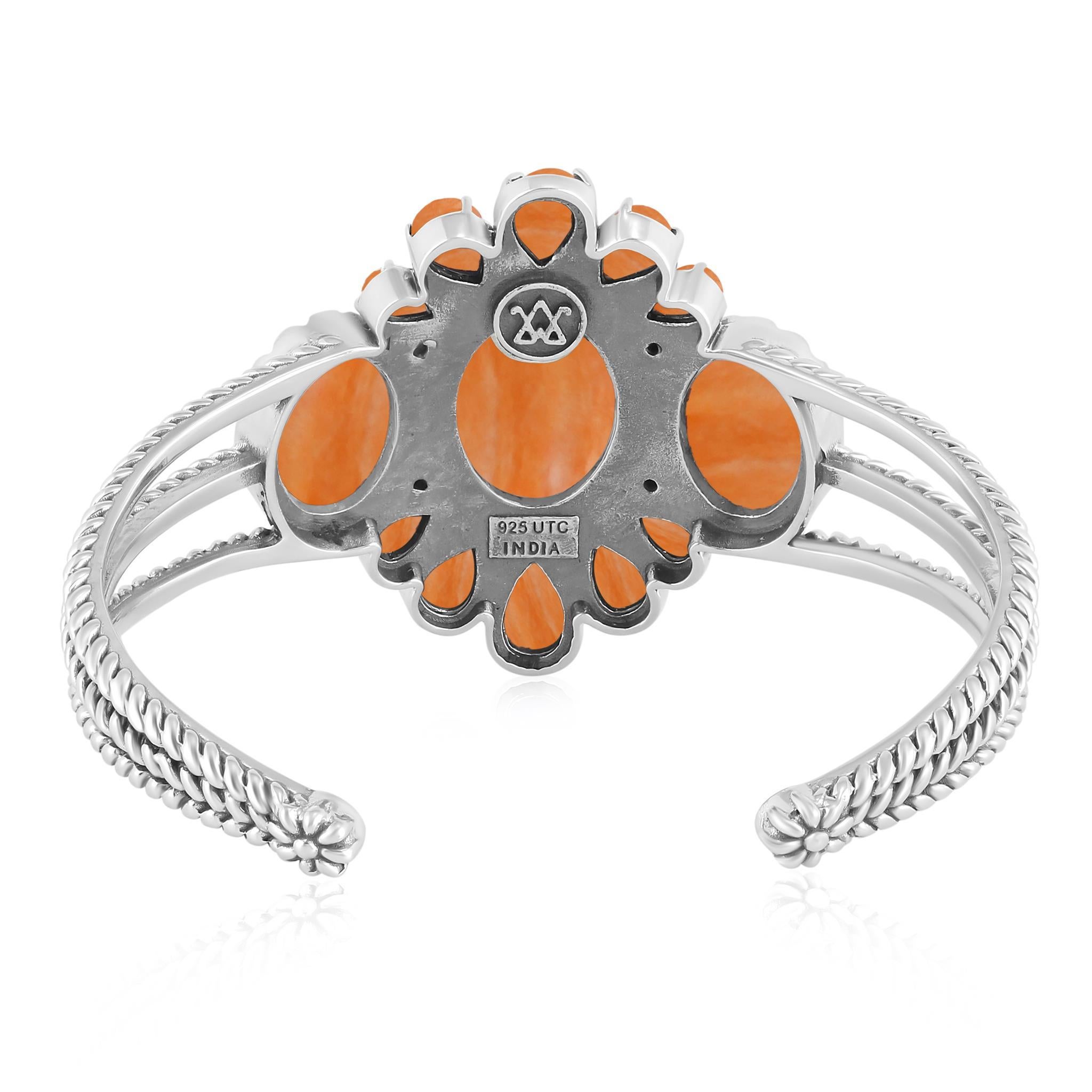American West Sterling Silber Oval und Birne Orange Stachelige Auster Manschette Armband (Ovalschliff) im Angebot