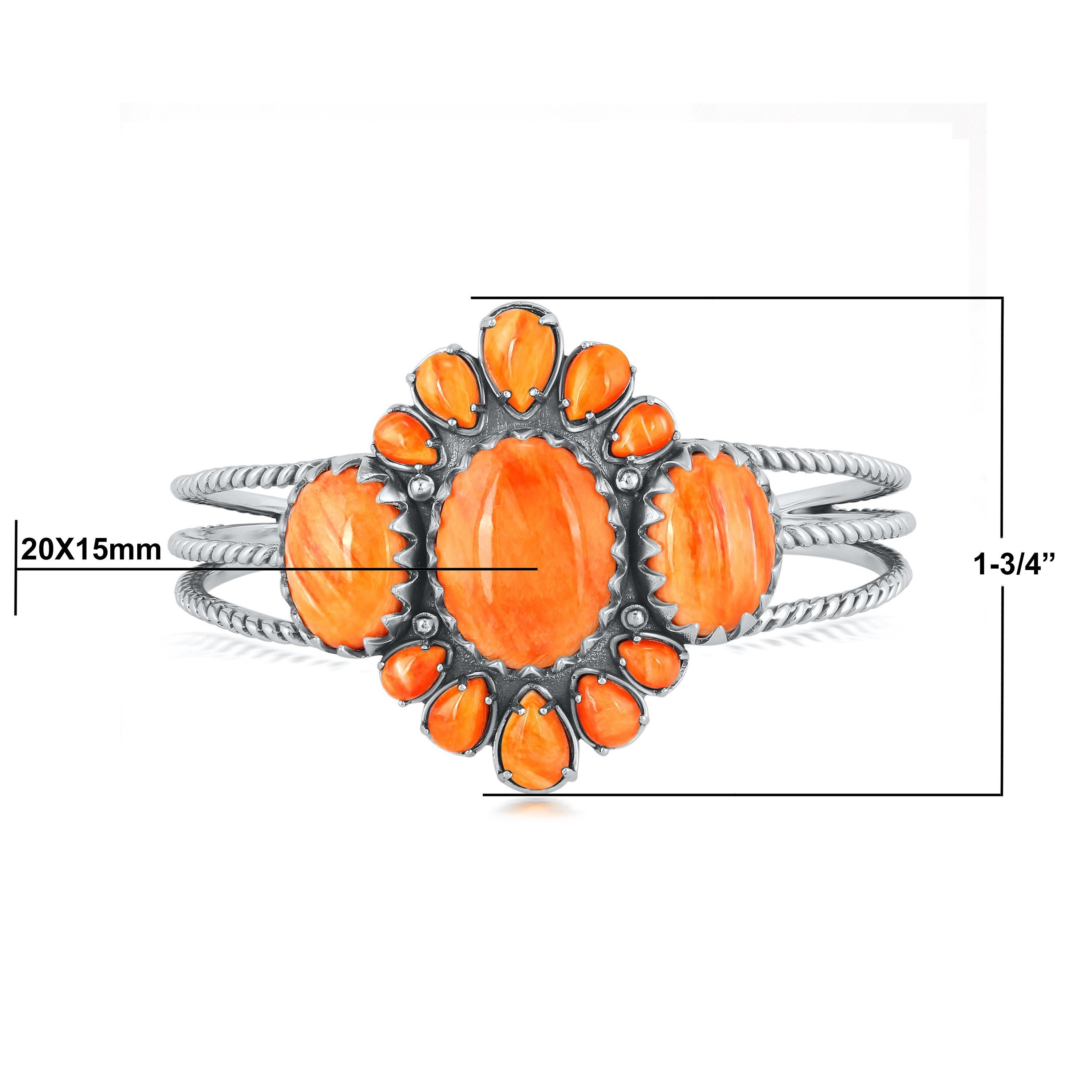 American West Sterling Silber Oval und Birne Orange Stachelige Auster Manschette Armband für Damen oder Herren im Angebot