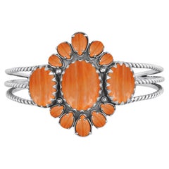 Bracciale a forma di ostrica ovale e arancione a pera di American West Sterling Silver