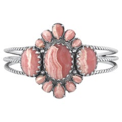 American West Sterling Silver Oval and Pear Rhodochrosite Cuff Bracelet , Large
