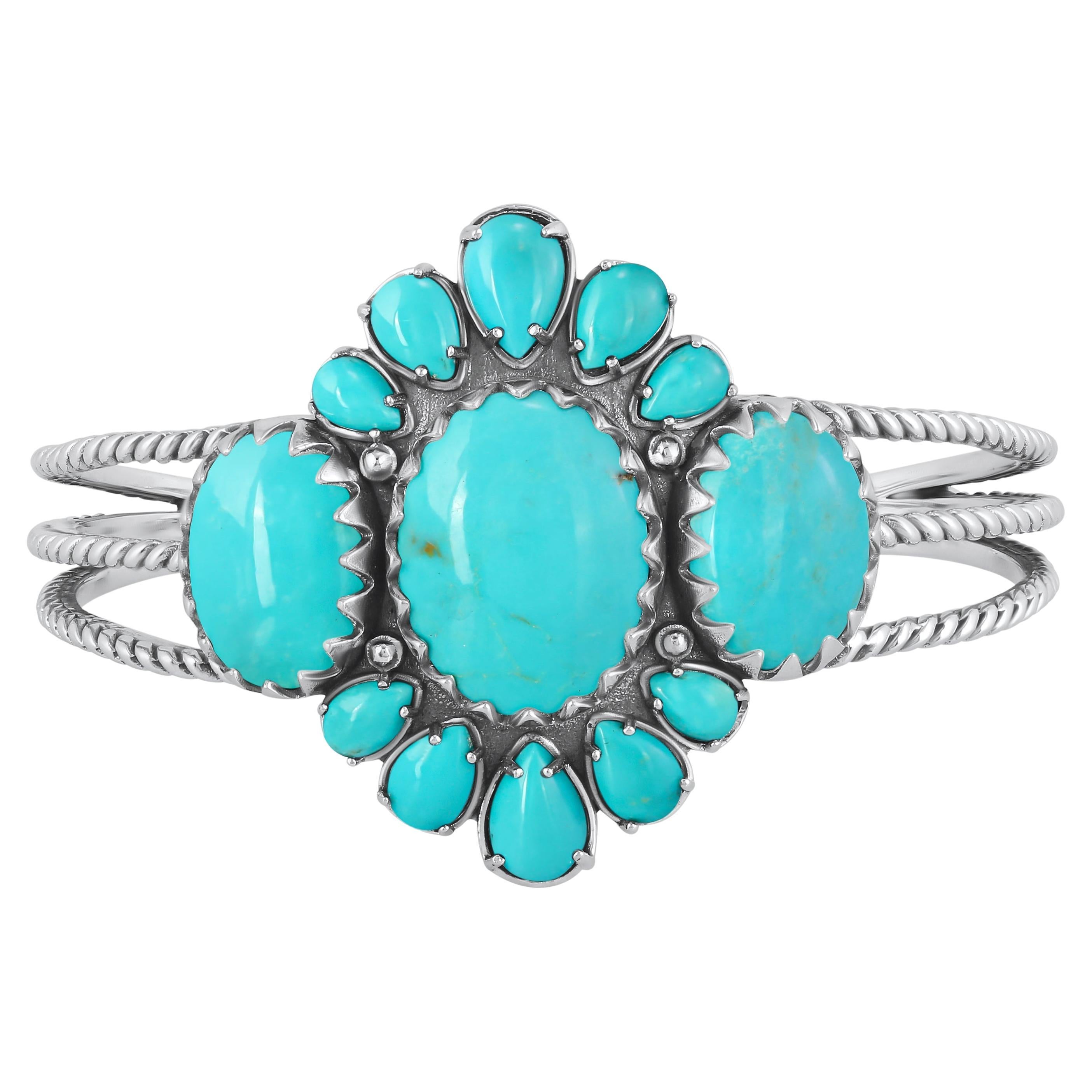 American West Sterling Silver Oval and Pear Turquoise Cuff Bracelet , Average