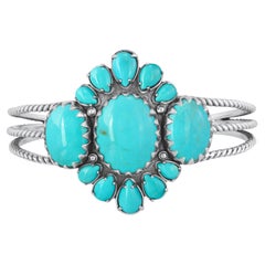 American West Sterling Silver Oval and Pear Turquoise Cuff Bracelet , Large
