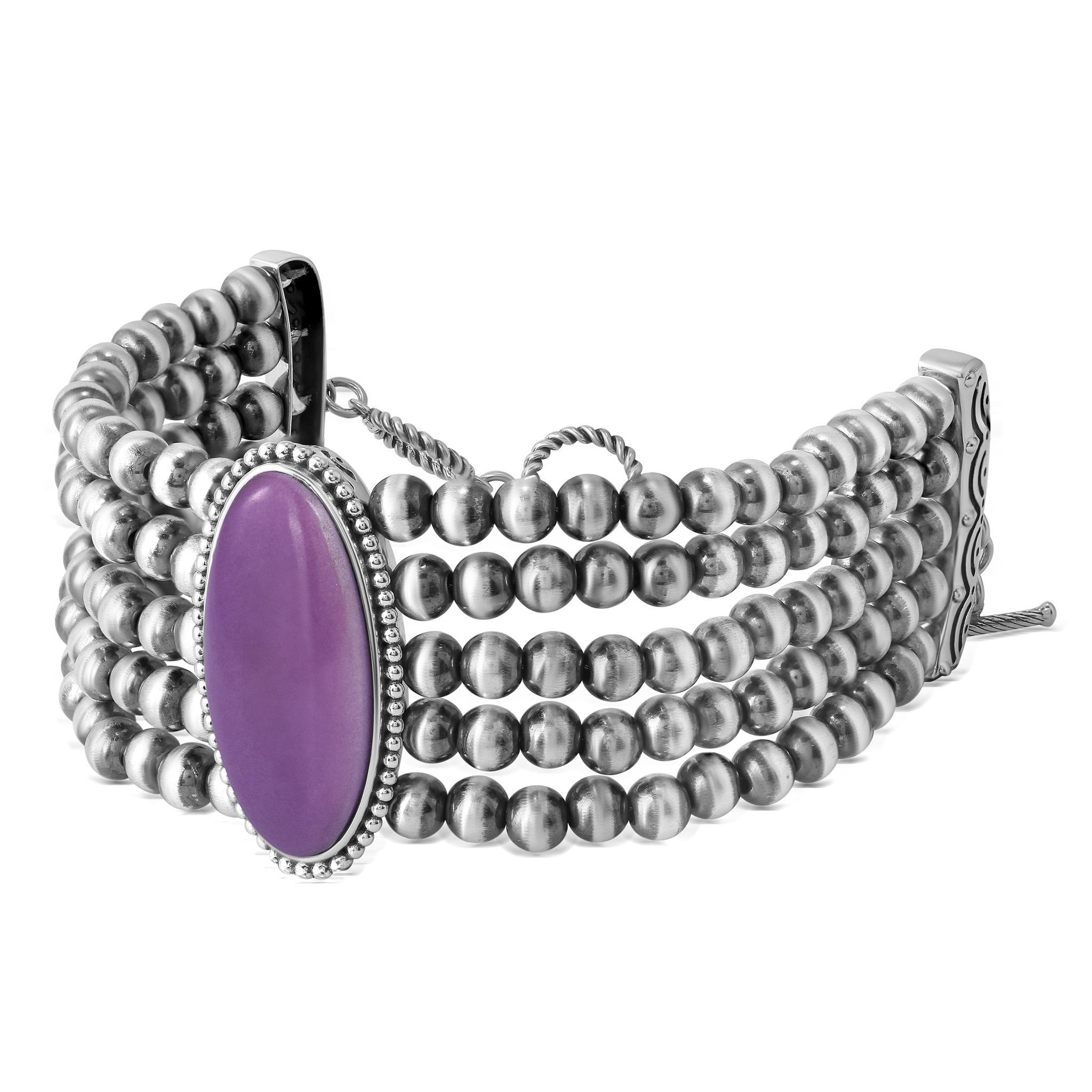 Amérindien Bracelet Toggle en argent Sterling American West Phosphosiderite Oval Cut Beaded Toggle Bracelet en argent Sterling Phosphosiderite Oval Cut Beaded en vente
