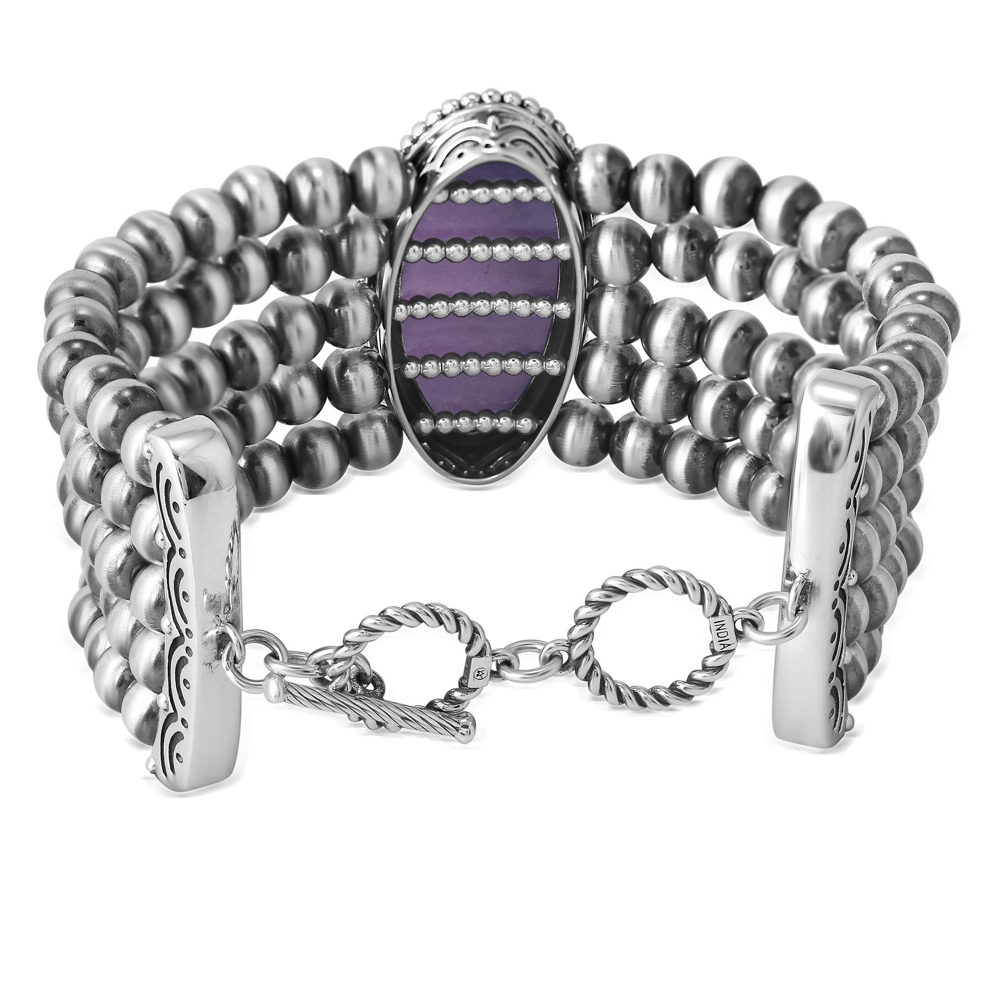 Bracelet Toggle en argent Sterling American West Phosphosiderite Oval Cut Beaded Toggle Bracelet en argent Sterling Phosphosiderite Oval Cut Beaded Pour femmes en vente