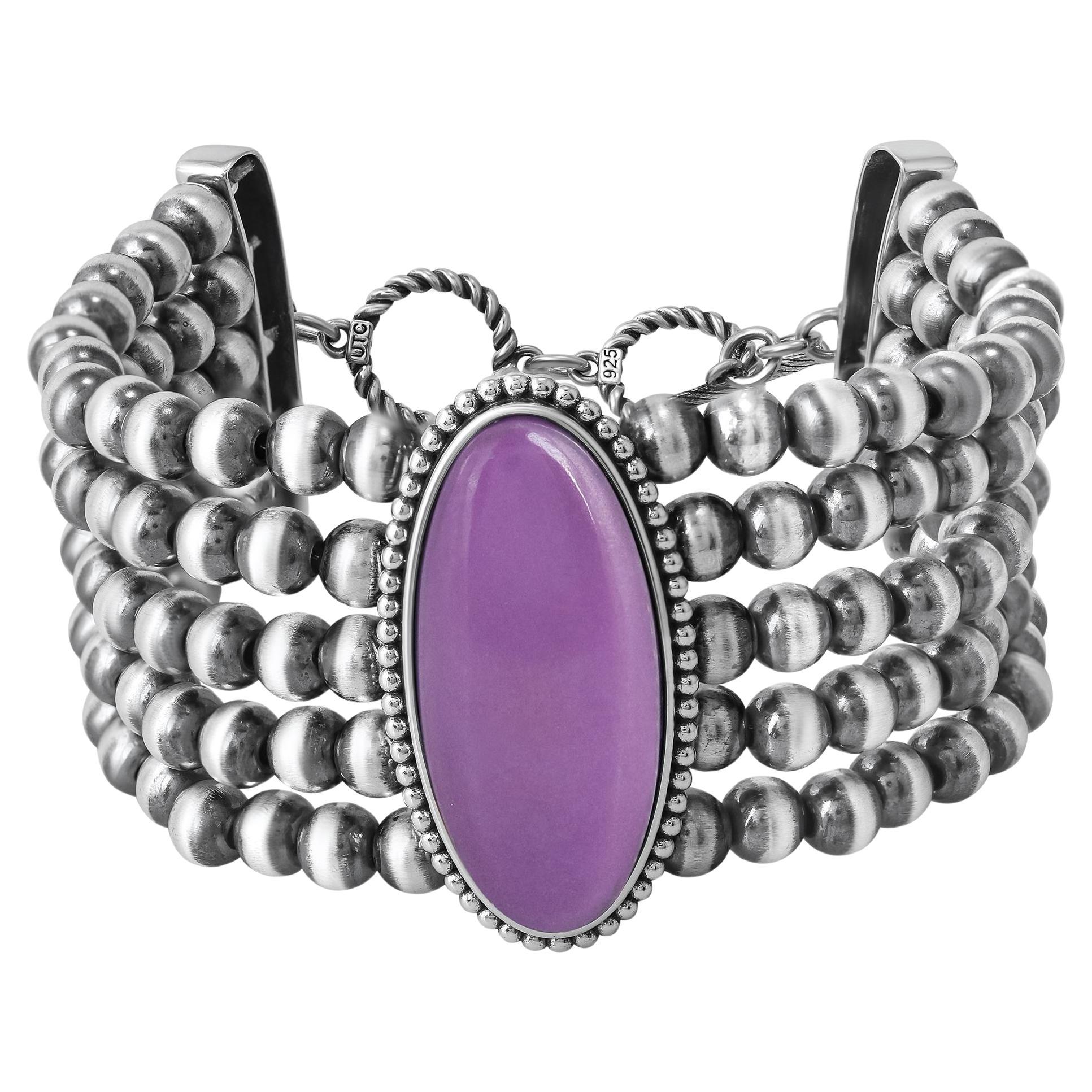 Bracelet Toggle en argent Sterling American West Phosphosiderite Oval Cut Beaded Toggle Bracelet en argent Sterling Phosphosiderite Oval Cut Beaded en vente