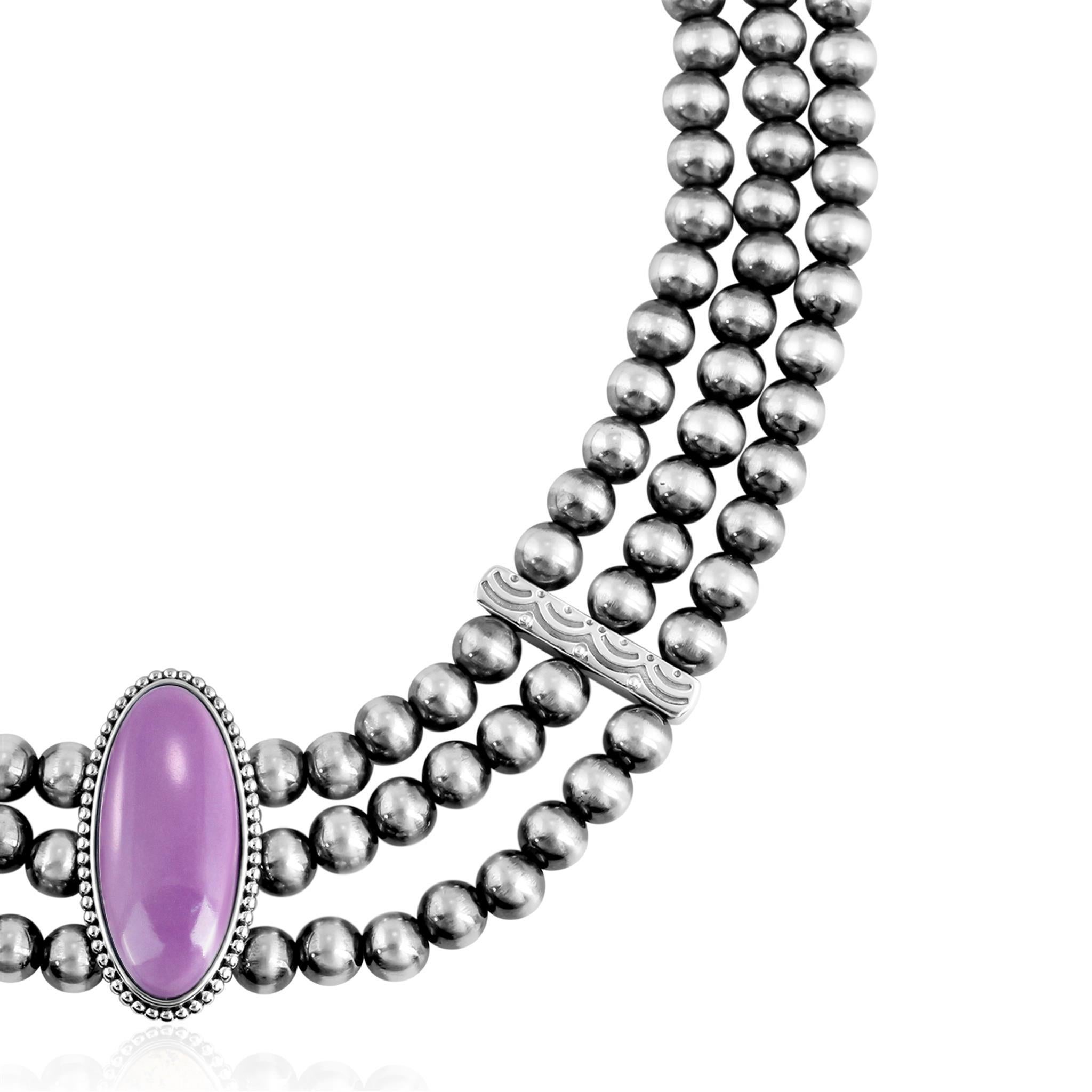 De las mujeres Collar de Cuentas de Plata de Ley del Oeste Americano con Fosfosiderita de Corte Ovalado en Triple Fila en venta