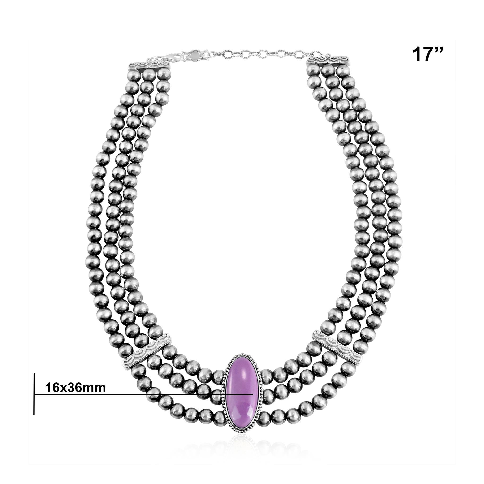 Collar de Cuentas de Plata de Ley del Oeste Americano con Fosfosiderita de Corte Ovalado en Triple Fila en venta 2