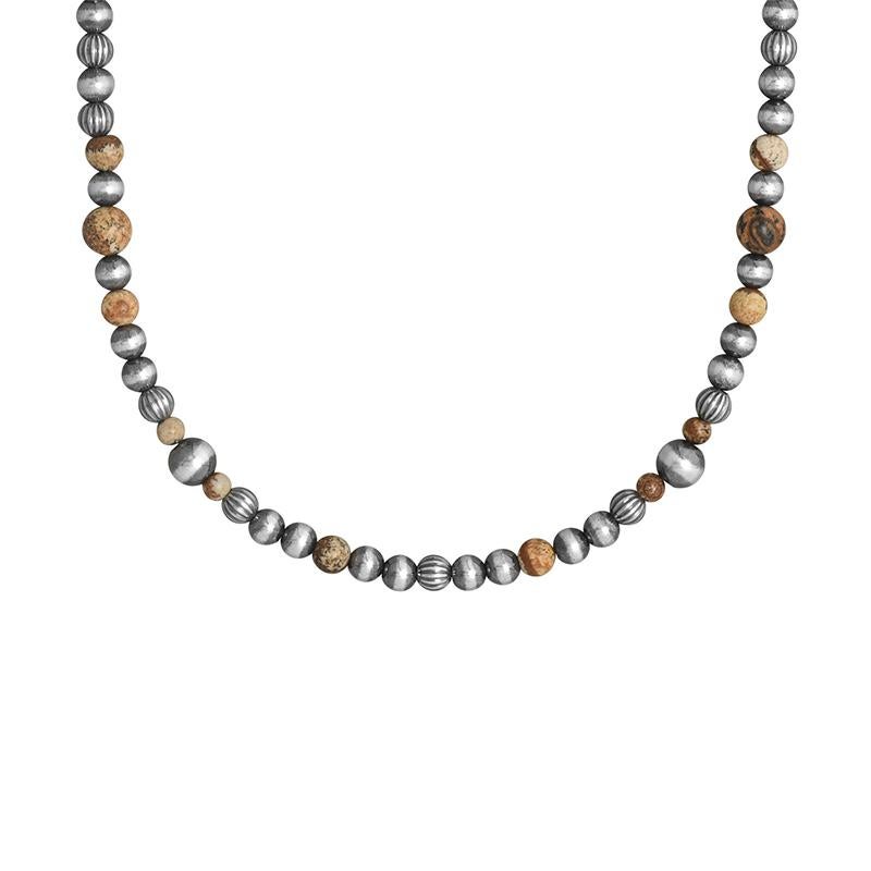 American West Sterling Silber Bild Jaspis Edelstein Multi Beaded Halskette (Rundschliff) im Angebot