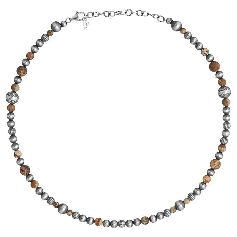 Collar con varias cuentas de jaspe con imagen de plata de ley del oeste americano