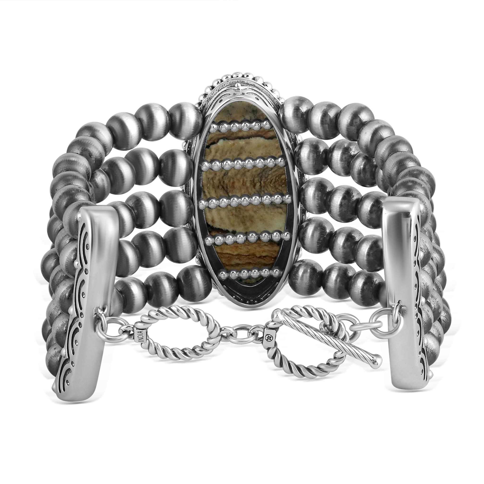 AMerican West Pulsera de plata de ley con dibujo de jaspe de corte ovalado nativo estadounidense en venta