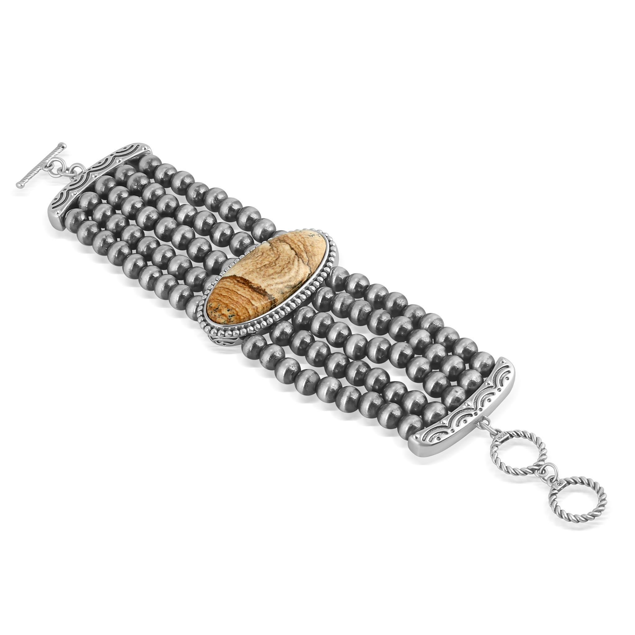 AMerican West Pulsera de plata de ley con dibujo de jaspe de corte ovalado Corte oval en venta