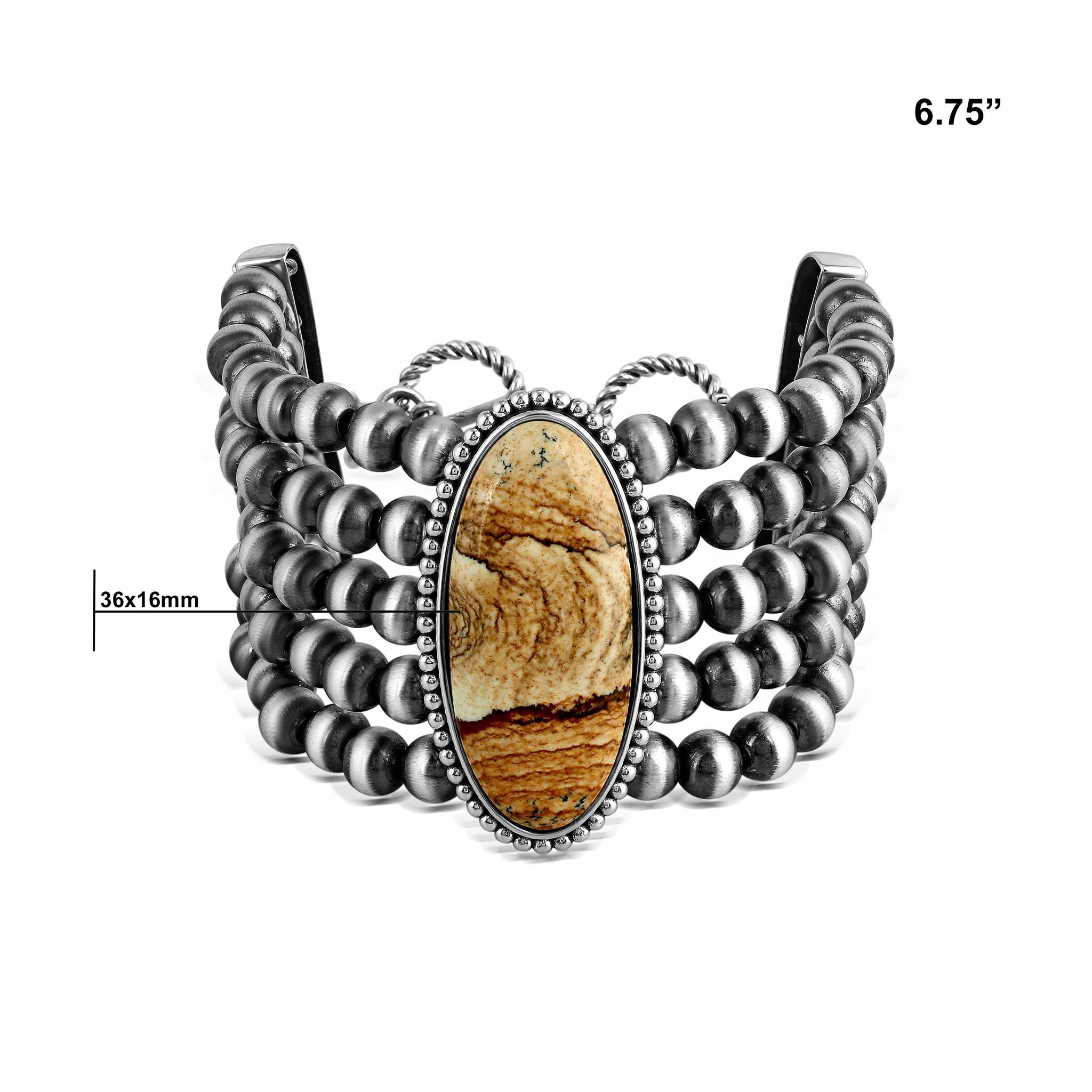 AMerican West Pulsera de plata de ley con dibujo de jaspe de corte ovalado en Nuevo estado para la venta en New York, NY