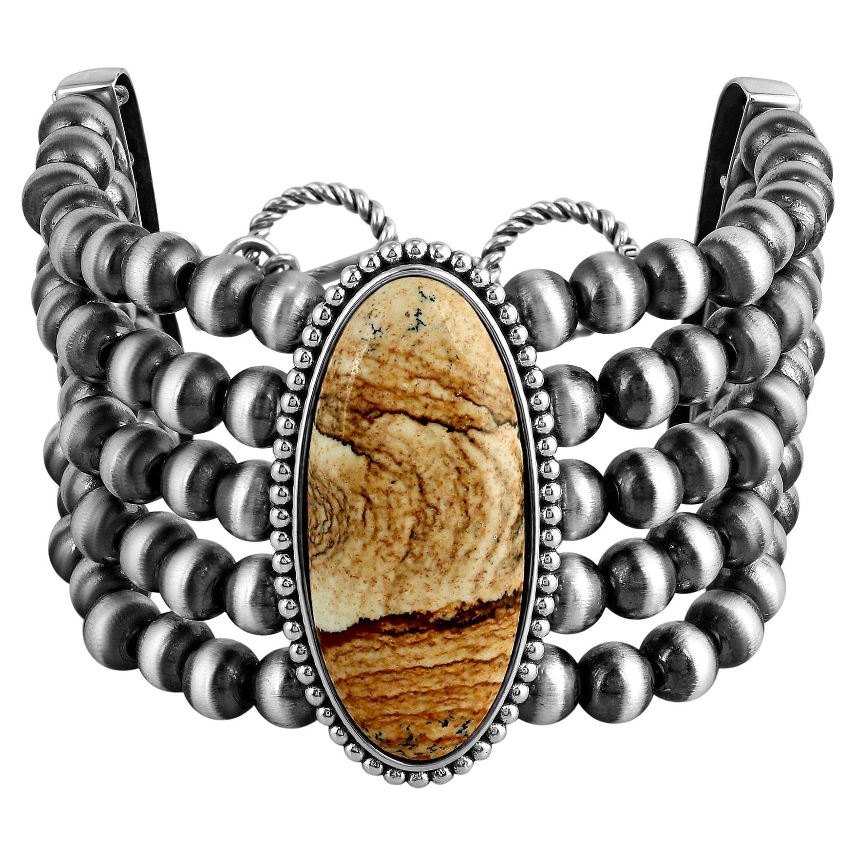 AMerican West Bracciale in argento Sterling con perline di diaspro taglio ovale