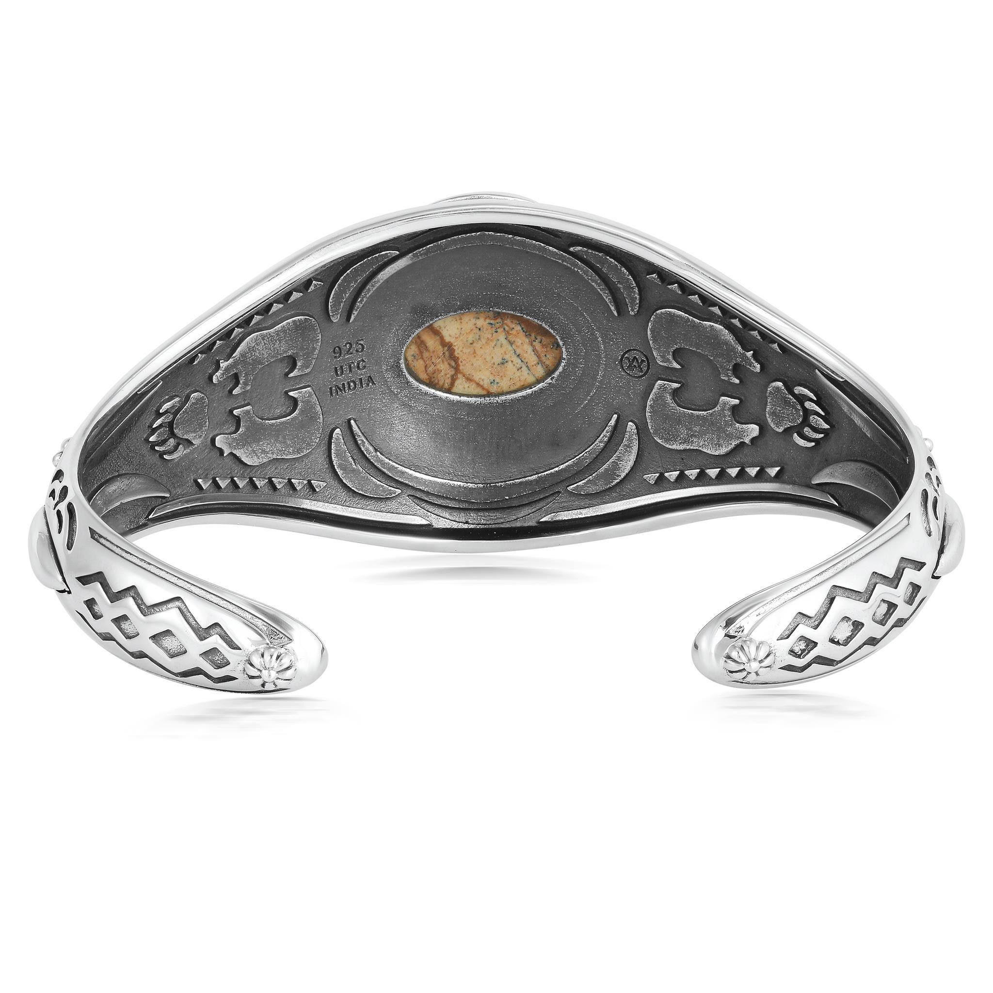 Taille ovale Bracelet manchette American West en argent Sterling Jaspe Picture Oval Cut Bear en vente