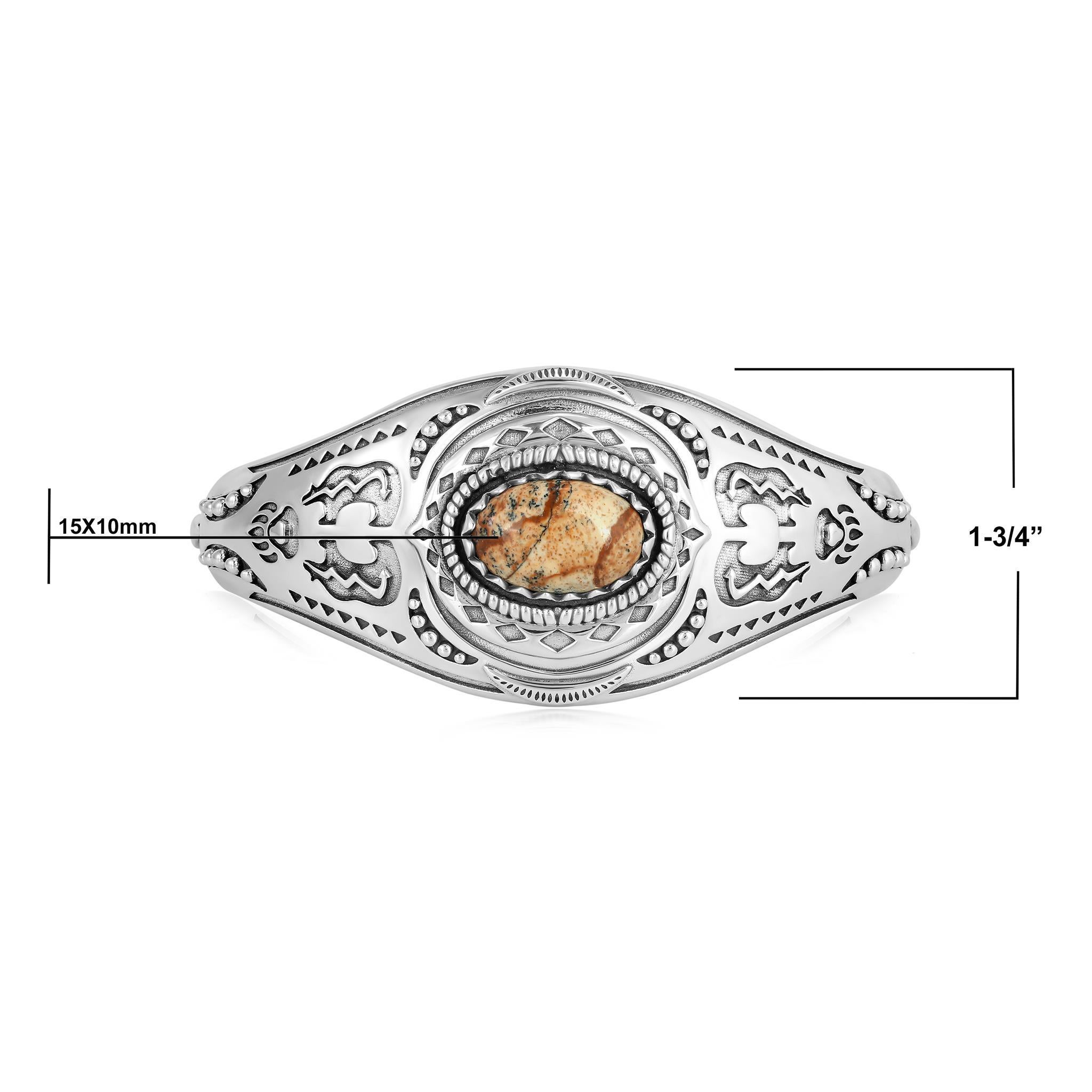 Bracelet manchette American West en argent Sterling Jaspe Picture Oval Cut Bear Neuf - En vente à New York, NY