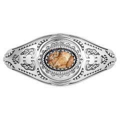 American West Sterling Silver Picture Jasper Oval Cut Bear Cuff Bracelet