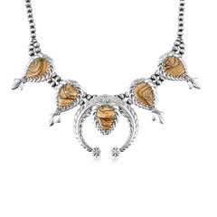 Collana American West in argento sterling con diaspro tagliato a pera e fiori di zucca