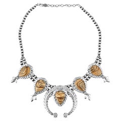 Collier en argent sterling A Silver Jaspe Picture Jasper Pear-Cut Squash Blossom (fleurs de courge coupées en poire)