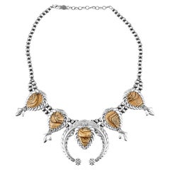 American West Sterling Silver Picture Jasper Pear-Cut Squash Blossom Necklace American West Sterling Silver Picture Jasper Pear-Cut Squash Blossom Necklace