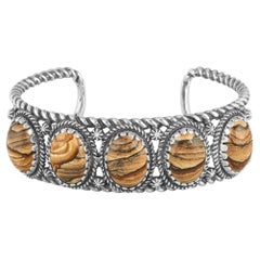 American West Sterling Silver Picture Jasper Rope Design 5-Stone Cuff Bracelet