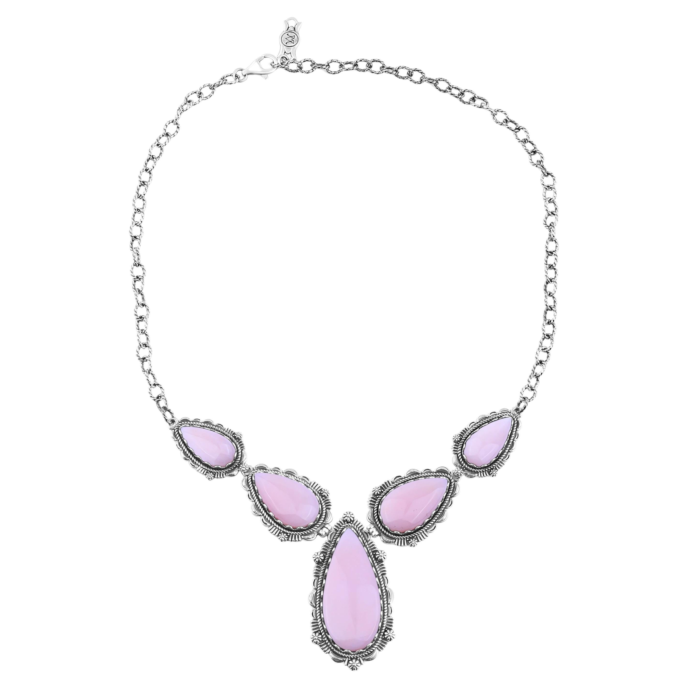 Collier en argent sterling American West avec pierre précieuse Opale rose, 20 pouces en vente