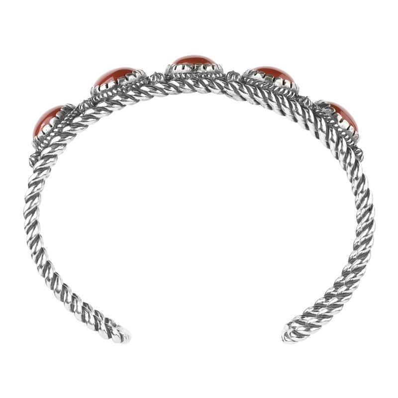 Amérindien Bracelet manchette en argent sterling avec 5 pierres en jaspe rouge en vente