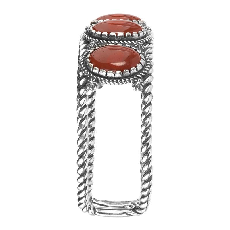 Taille poire Bracelet manchette en argent sterling avec 5 pierres en jaspe rouge en vente