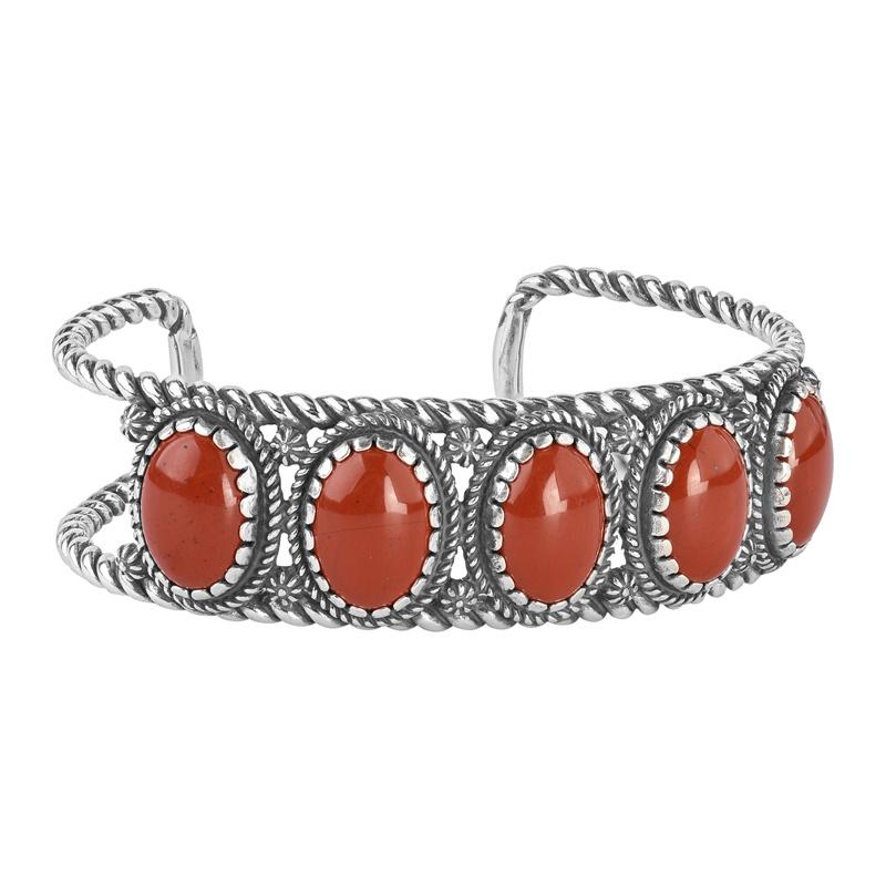 Bracelet manchette en argent sterling avec 5 pierres en jaspe rouge Neuf - En vente à New York, NY