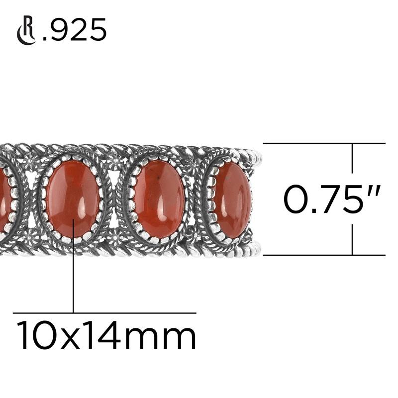 Bracelet manchette en argent sterling avec 5 pierres en jaspe rouge Pour femmes en vente