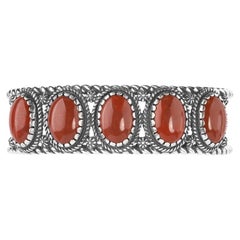 Bracelet manchette en argent sterling avec 5 pierres en jaspe rouge
