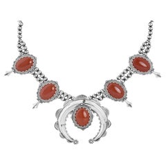 Collier Naja en argent sterling American West Jaspe rouge Squash Blossom