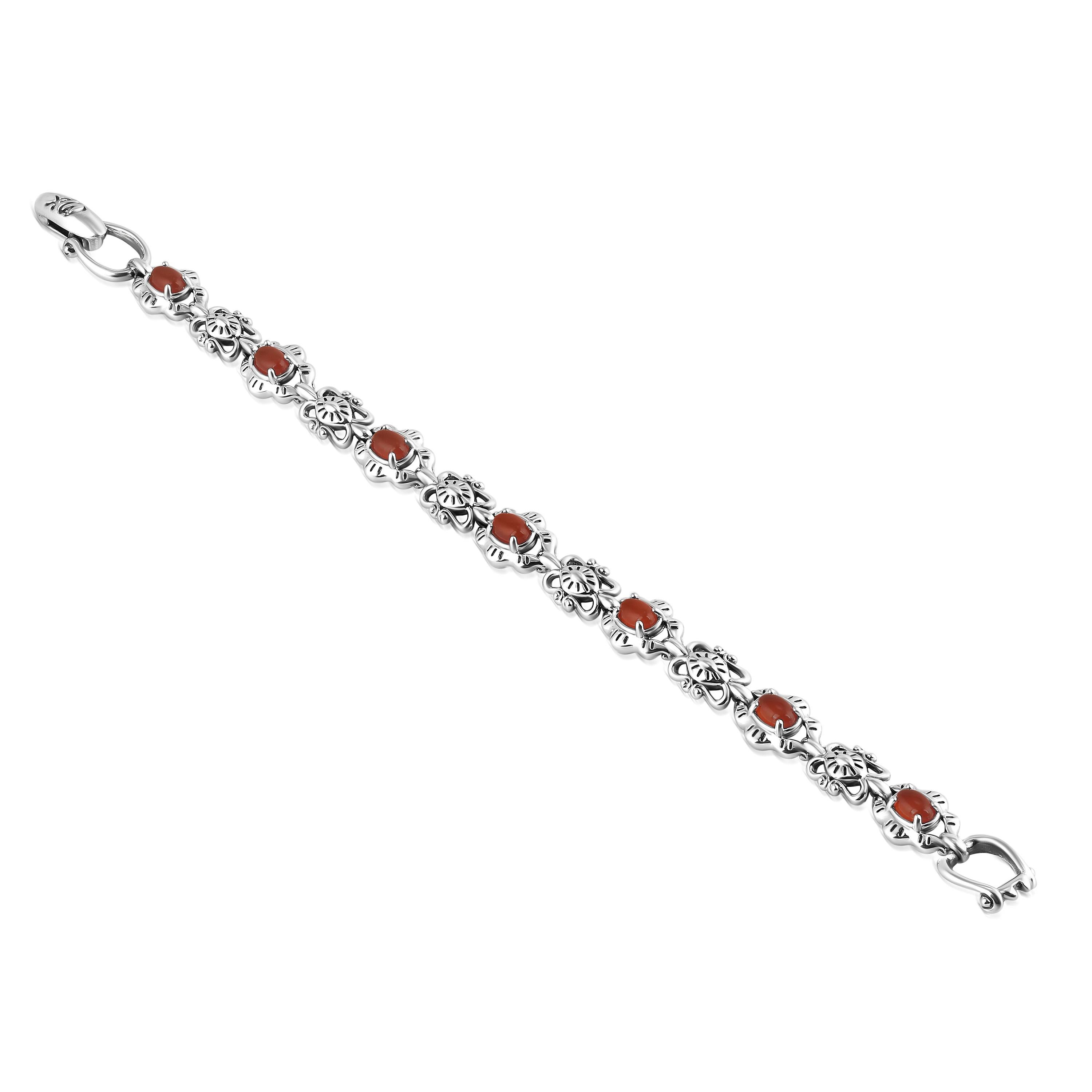 Native American American West Sterling Silver Red Onyx Gemstone Concha Link Bracelet For Sale