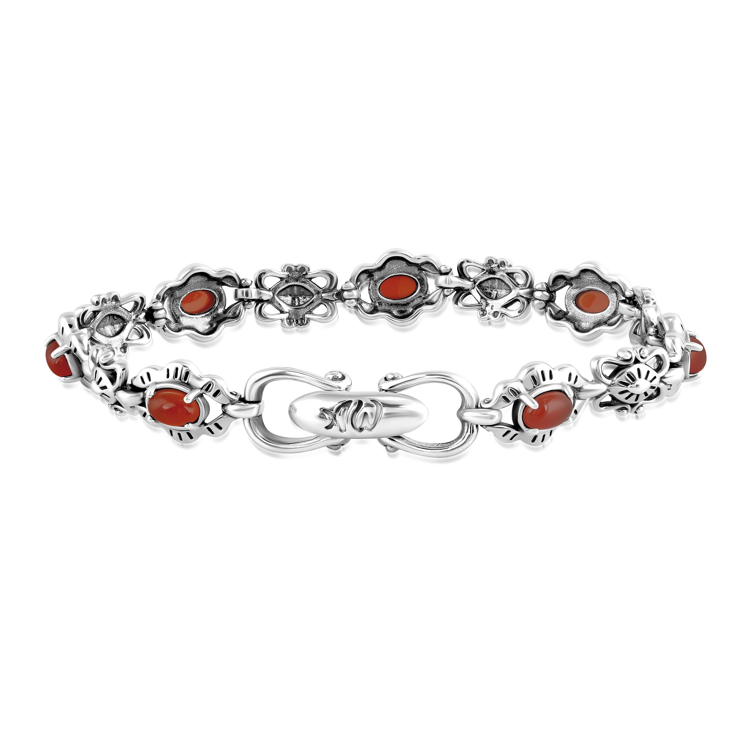 Women's American West Sterling Silver Red Onyx Gemstone Concha Link Bracelet For Sale