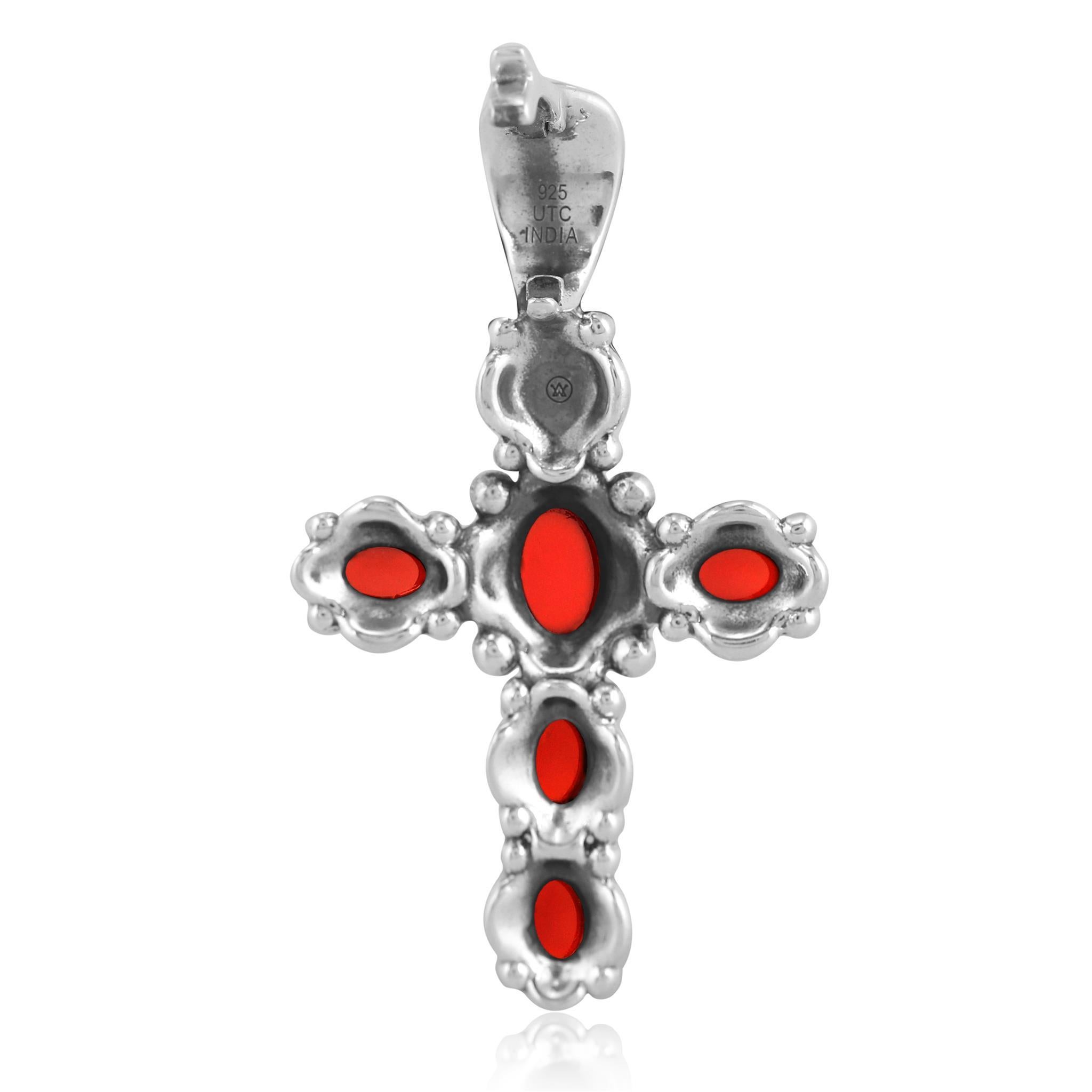 Pendentif en argent Sterling American West Red Onyx Gemstone Cross Design Enhancer (pendentif en forme de croix) Neuf - En vente à New York, NY