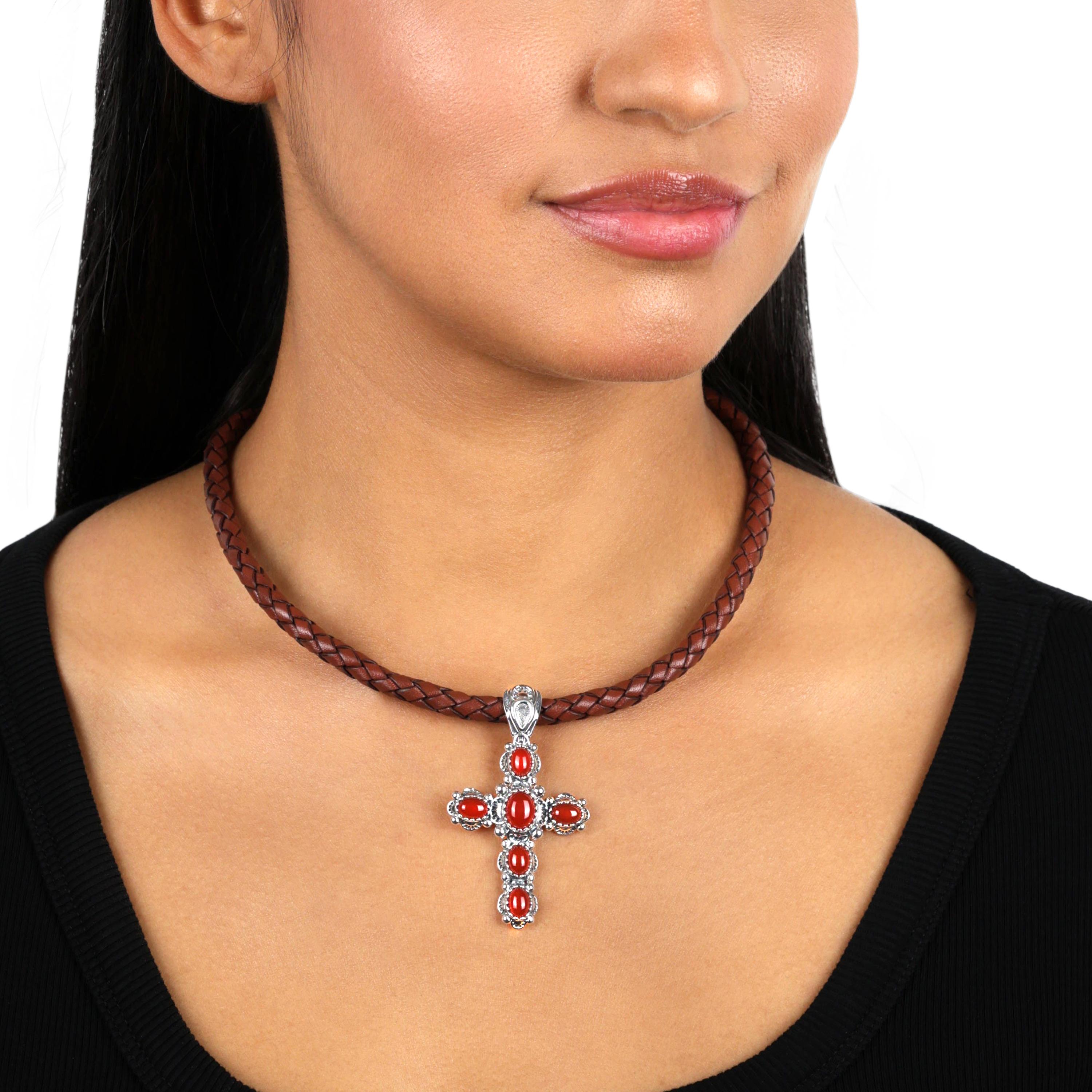 Pendentif en argent Sterling American West Red Onyx Gemstone Cross Design Enhancer (pendentif en forme de croix) Pour femmes en vente