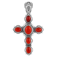 Pendentif en argent Sterling American West Red Onyx Gemstone Cross Design Enhancer (pendentif en forme de croix)