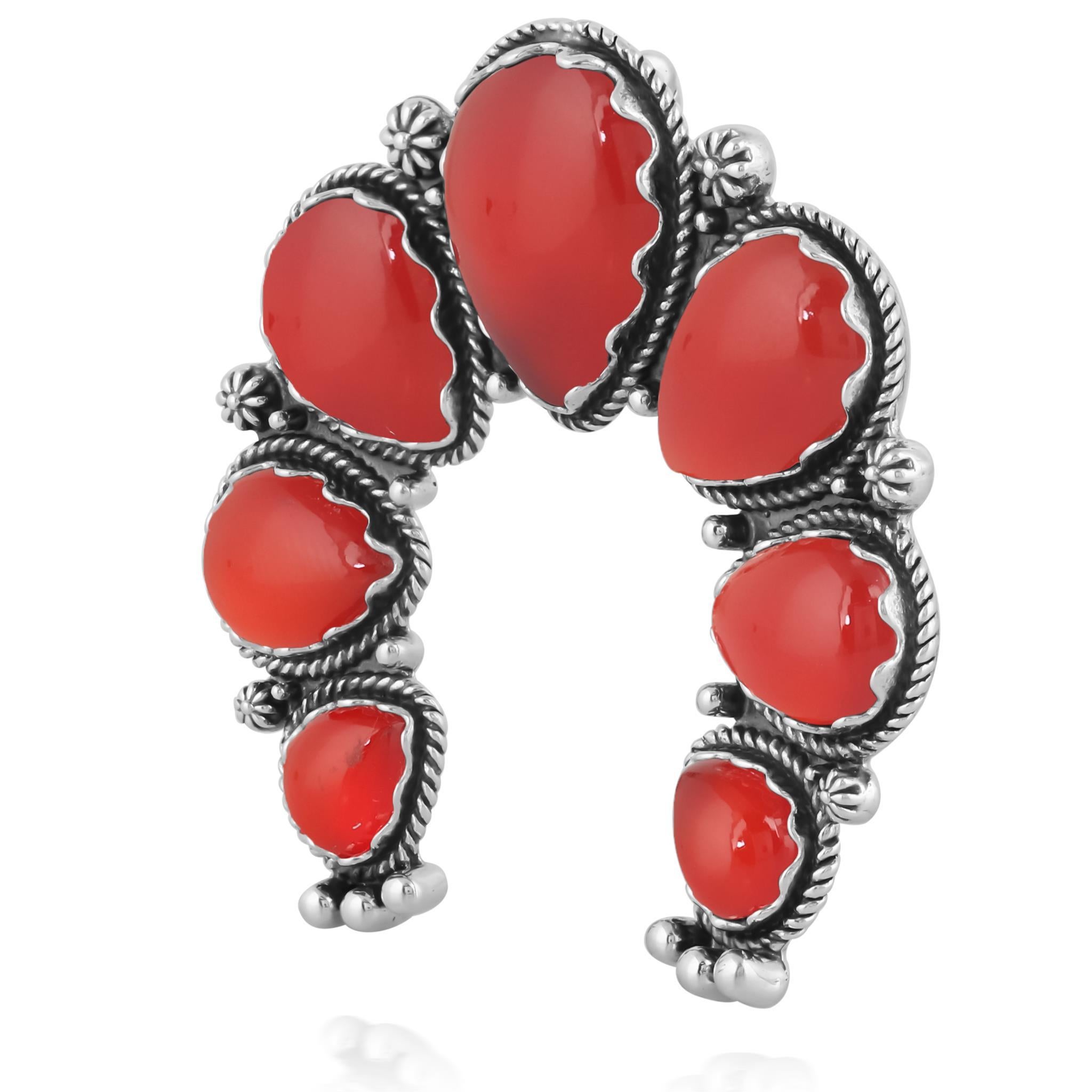 Amérindien Pendentif Naja en argent Sterling American West Red Onyx Gemstone Large en vente