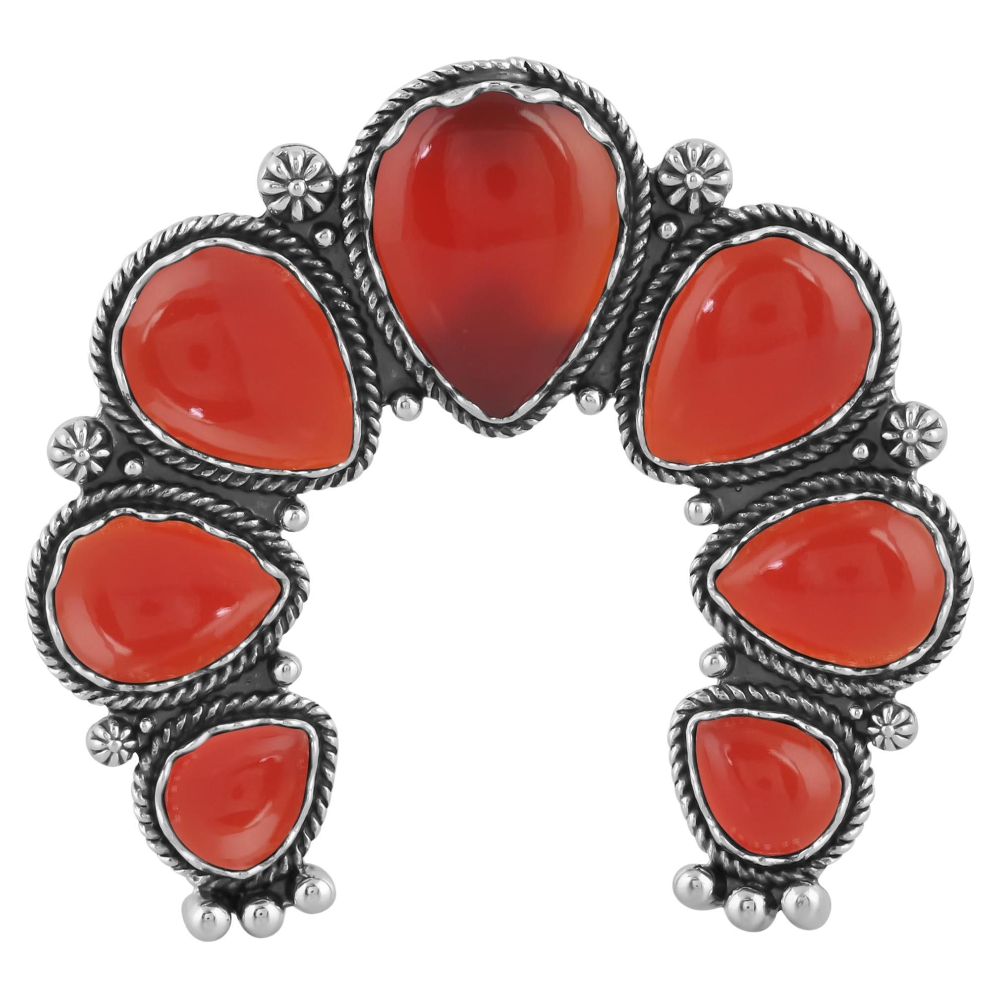 Pendentif Naja en argent Sterling American West Red Onyx Gemstone Large