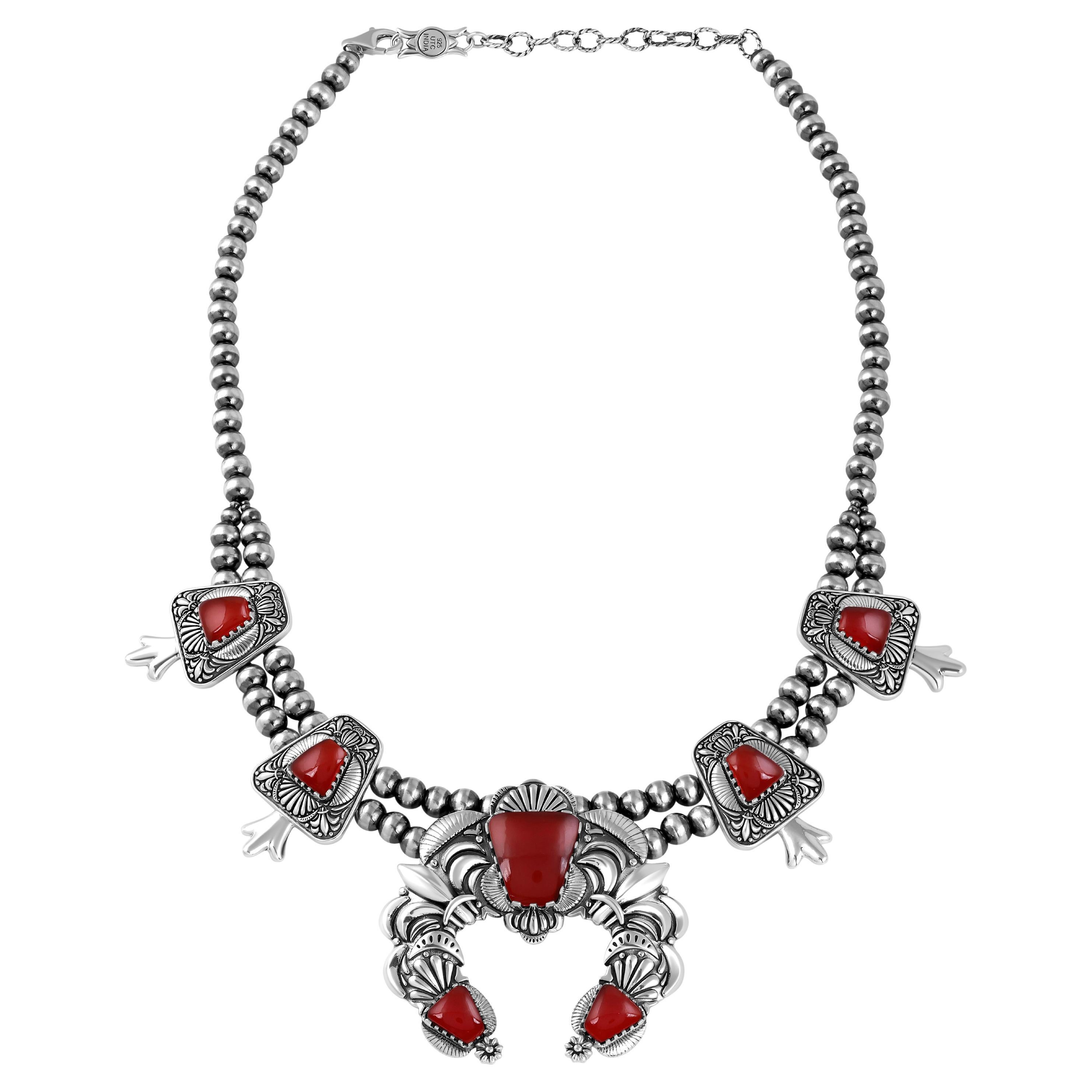 American West Sterling Silver Red Onyx Oyster Necklace, 17 to 20 Inches