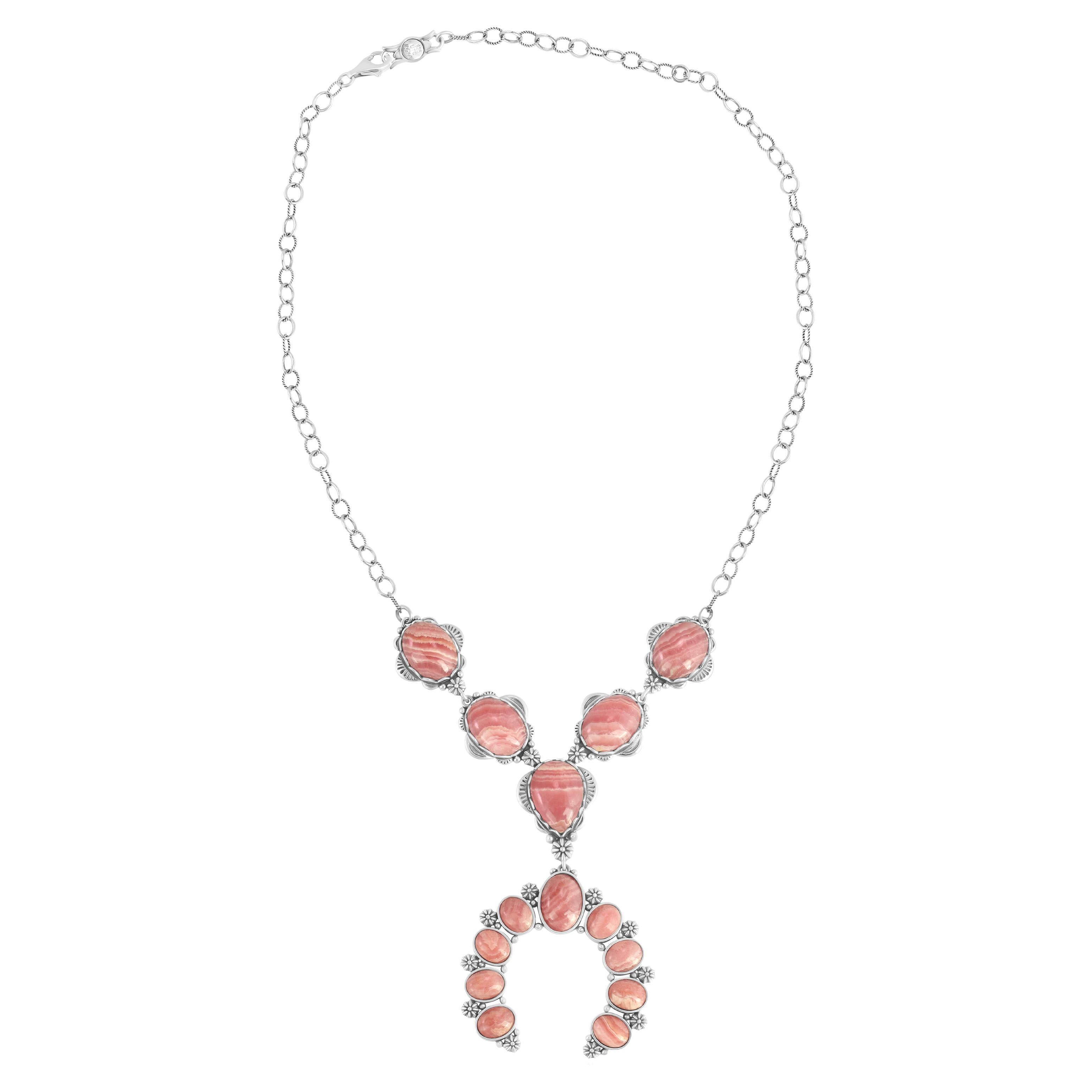 American West Sterling Silver Rhodochrosite V-Shaped Naja Necklace