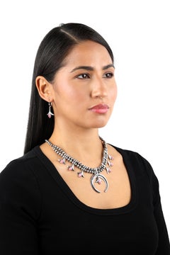 American West Sterling Silver Rhodonite Gemstone Squash Blossom Necklace